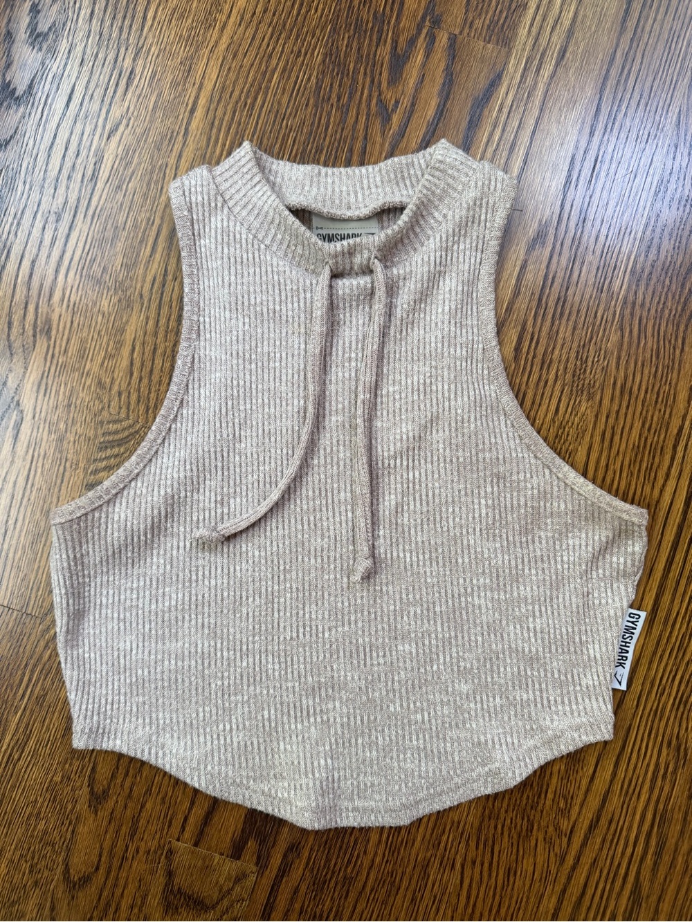 Gymshark Beige Ribbed Cropped Drawstring Cropped Tank size Small